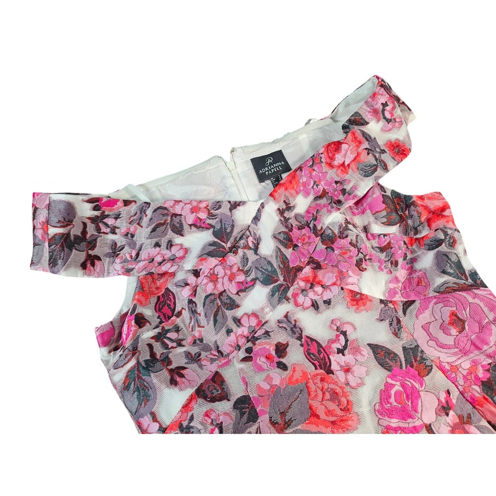 Adrianna Papell Dress Size 6 Floral Sheer Jacquard Off Shoulder Pink Multi - Picture 8 of 15
